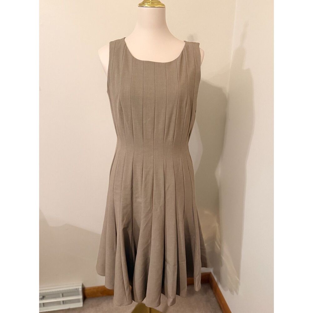 NWT Calvin Klein Oatmeal Beige Pleated Fit Flare Midi Dress Size 10